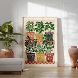 Herb Garden Poster, Plant Pot Print, Botanical Wall Art, Colorful Kitchen Decor Mediterranean Lover Gift Poster - thumbnail 2