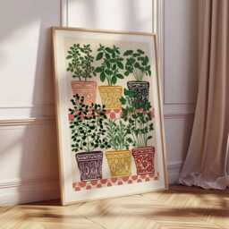 Herb Garden Poster, Plant Pot Print, Botanical Wall Art, Colorful Kitchen Decor Mediterranean Lover Gift Poster - thumbnail 3