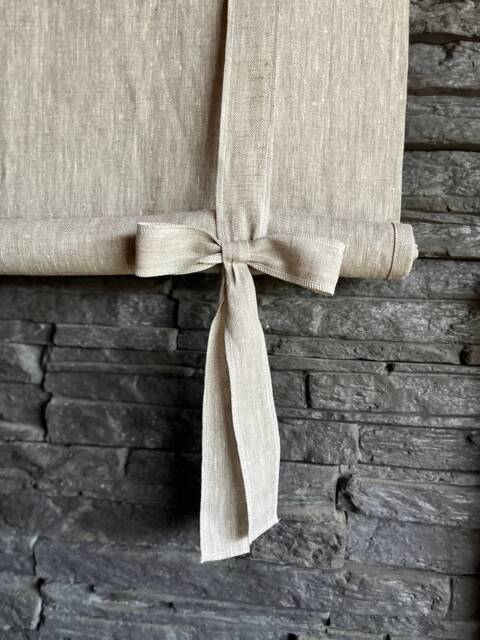 Farmhouse Window Blind, Linen Tie Up Curtain, Living Room Shades, Made To Measure, Bows - image 1