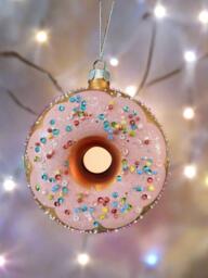 Glass Christmas Donut/Food Lover /Christmas Bauble Tree Hanging Decoration/Christmas/Seasonal/ Glass Item - thumbnail 1