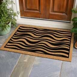 Zebra Print Style Doormat - Black & Tan Wavy Stripe Mat Modern Porch Decor - thumbnail 4