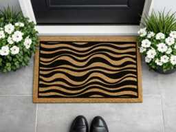 Zebra Print Style Doormat - Black & Tan Wavy Stripe Mat Modern Porch Decor - thumbnail 1