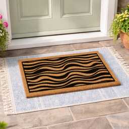 Zebra Print Style Doormat - Black & Tan Wavy Stripe Mat Modern Porch Decor - thumbnail 3