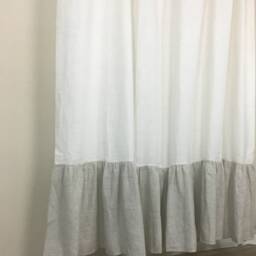 Natural Linen Color Block Shower Curtain With Mermaid Long Ruffles - Custom Extra Long, 40+ Fabric, Solid, Striped - thumbnail 2