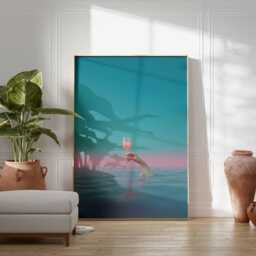 Ros?? in The Ocean Poster, Dreamy Surreal Wall Art, Hand Holding Wine Glass Water Print, Pink & Blue Aesthetic Decor - thumbnail 4