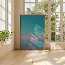 Ros?? in The Ocean Poster, Dreamy Surreal Wall Art, Hand Holding Wine Glass Water Print, Pink & Blue Aesthetic Decor - thumbnail 2