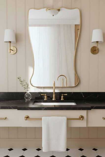 Unlacquered Brass Curved Asymmetrical Wall Mirror Scalloped Rectangle - image 1