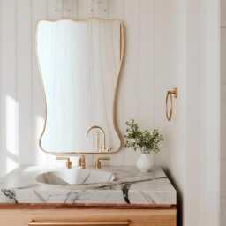 Unlacquered Brass Curved Asymmetrical Wall Mirror Scalloped Rectangle - thumbnail 2