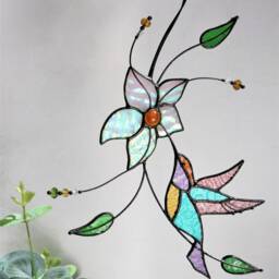 Hummingbird Stained Glass Suncatcher Panel Farmhouse Home House Decor Bird Window Wall Hangings Animal Mother's Gift Living Kitchen Room Art - thumbnail 2