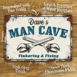 Man Cave Sign Metal Plaque, Personalised Workshop Gift Accessories, Room Door Wall Decor Waterproof A4 Aluminium, 200mm X 305mm - thumbnail 2