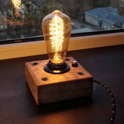 Handmade Wooden Edison Lamp Industrial Steampunk Style - thumbnail 1