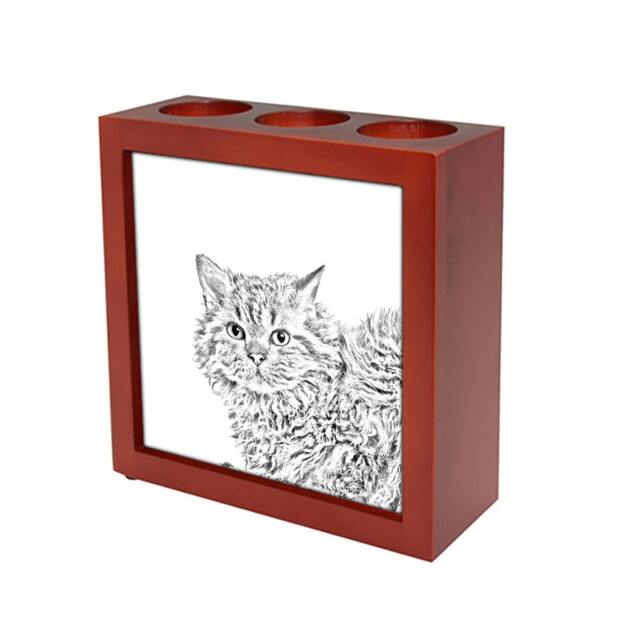 Selkirk Rex Longhaired - Wooden Stand For Candles/Pens With The Image Of A Cat New Collection - image 1