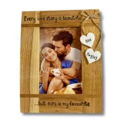 "Love Story Oak Photo Frame - Valentine Anniversary Wife Husband Girlfriend Boyfriend Personalised Solid Wood Picture 6x4"" 7x5" - thumbnail 2