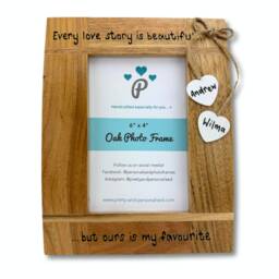 "Love Story Oak Photo Frame - Valentine Anniversary Wife Husband Girlfriend Boyfriend Personalised Solid Wood Picture 6x4"" 7x5" - thumbnail 3