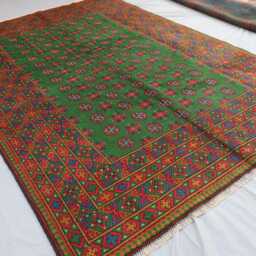 7x10 Green Rug, Turkmen Bukhara Afghan Handmade Plush Wool Oriental Area Rug For Bedroom, Living Room Tribal - thumbnail 3