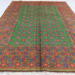 7x10 Green Rug, Turkmen Bukhara Afghan Handmade Plush Wool Oriental Area Rug For Bedroom, Living Room Tribal - thumbnail 2