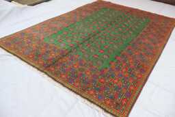 7x10 Green Rug, Turkmen Bukhara Afghan Handmade Plush Wool Oriental Area Rug For Bedroom, Living Room Tribal - thumbnail 1