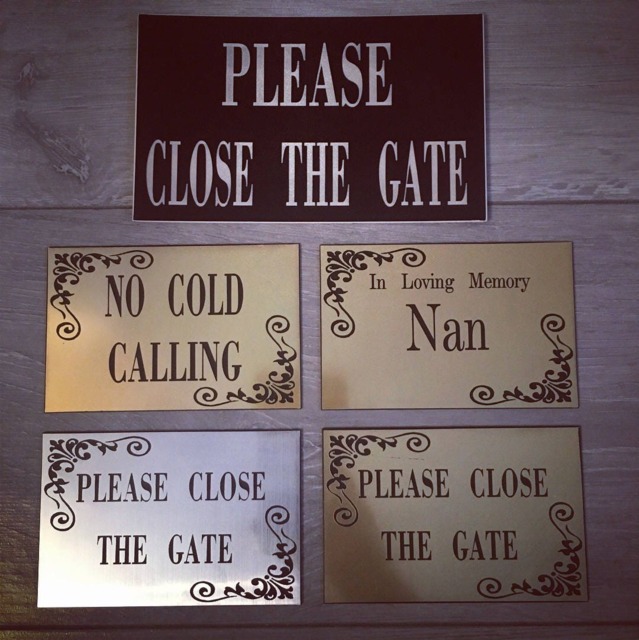 Engraved Signs, Close The Gate Sign, No Cold Calling, Leave Deliveries, Choice Of Colour, Text Your Choice, Letterbox Door Sign - image 1