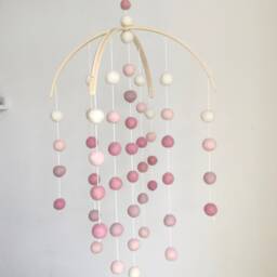 Pink Rainbow Felt Ball Nursery Mobile Arched Baby Crib Decor - thumbnail 3