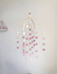 Pink Rainbow Felt Ball Nursery Mobile Arched Baby Crib Decor - thumbnail 1
