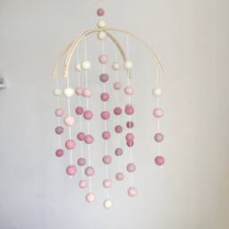 Pink Rainbow Felt Ball Nursery Mobile Arched Baby Crib Decor - thumbnail 2