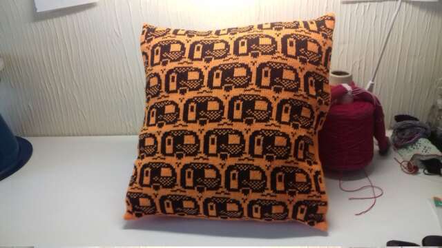 Handmade Knitted Caravan Cushion With Infill - image 1