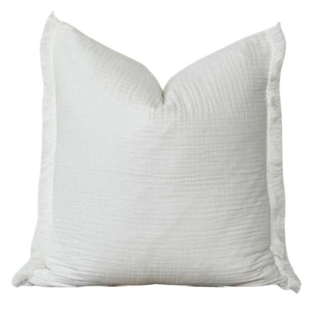 20x20 Pillow Cover With Two-Sided Fringe Edge - Ivory Taupe Gray Cotton Gauze Textured Rustic Throw Modern Decor - image 1