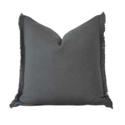 20x20 Pillow Cover With Two-Sided Fringe Edge - Ivory Taupe Gray Cotton Gauze Textured Rustic Throw Modern Decor - thumbnail 3