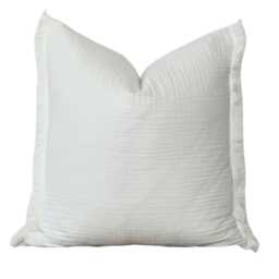 20x20 Pillow Cover With Two-Sided Fringe Edge - Ivory Taupe Gray Cotton Gauze Textured Rustic Throw Modern Decor - thumbnail 1