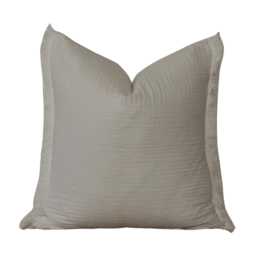 20x20 Pillow Cover With Two-Sided Fringe Edge - Ivory Taupe Gray Cotton Gauze Textured Rustic Throw Modern Decor - thumbnail 2