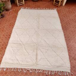 Handmade White Wool Moroccan Rug Contemporary Berber Design - thumbnail 2