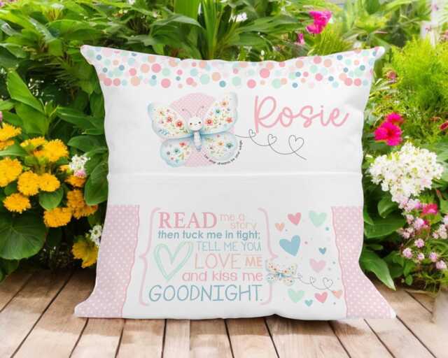 Personalised Butterfly Book Cushion Children's Velvet Bedtime Story Pillow - image 1