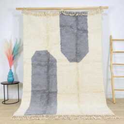 Moroccan Ivory & Gray Berber Rug, Boho Nursery Handwoven Wool Shag Authentic Beni Ourain Carpet, Large 9x12 Area Rug - thumbnail 1