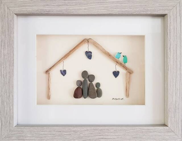 New Home - Pebble Art & Sea Glass Picture Framed Handmade House Warming Gift - image 1