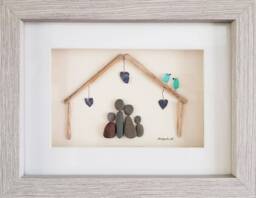 New Home - Pebble Art & Sea Glass Picture Framed Handmade House Warming Gift - thumbnail 1