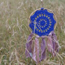 Crochet Dreamcatcher in Purple Colour, Linen & Burlap Ribbons, Framed Dreamcatcher, Wall Decoration, Boho Decor - thumbnail 2