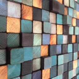 Rustic Reclaimed Pine Wood Wall Art - Turquoise Blue Sound Diffuser - thumbnail 4