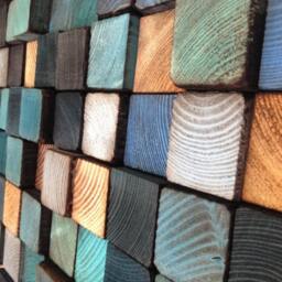 Rustic Reclaimed Pine Wood Wall Art - Turquoise Blue Sound Diffuser - thumbnail 2