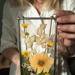 Pressed Flower Suncatcher Botanical Stained Glass Frame, Hanging Wall Art - thumbnail 3