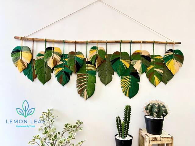 Large Monstera Leaf Macrame Wall Hanging Colorful Boho Art - image 1