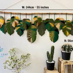 Large Monstera Leaf Macrame Wall Hanging Colorful Boho Art - thumbnail 3
