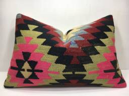 Vintage Kilim Pillow Cover, Turkish Home Decor - 16x24 Inch - thumbnail 1