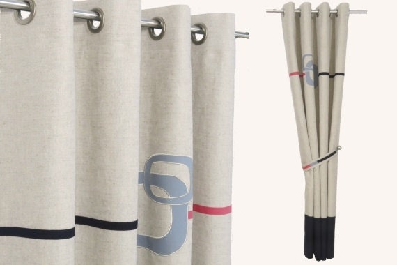 Linen Unique Curtains - Funky Modern Black Red Two Tone Living Room Bedroom Window Blackout Drapes. Custom Sizes & Stripe Colours - image 1