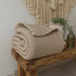 Lightweight Waffle Blanket, Ultra Soft Queen Or King Size Bedspread, Minimalist Bed Throw - thumbnail 1