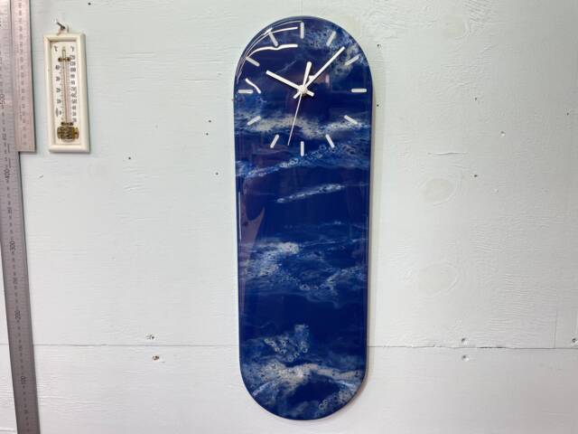 Narrow Navy Blue White & Grey Abstract Resin Wall Clock, Long Modern Unusual Home Decor - image 1
