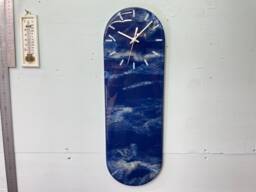 Narrow Navy Blue White & Grey Abstract Resin Wall Clock, Long Modern Unusual Home Decor