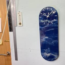 Narrow Navy Blue White & Grey Abstract Resin Wall Clock, Long Modern Unusual Home Decor - thumbnail 2