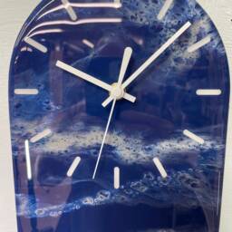 Narrow Navy Blue White & Grey Abstract Resin Wall Clock, Long Modern Unusual Home Decor - thumbnail 3