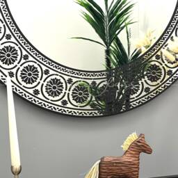 Decorative Round Wall Mirror With Black Antique Pattern For Hallways, Entryways, Bathrooms, Bedrooms - thumbnail 2