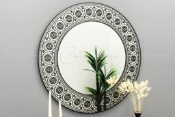 Decorative Round Wall Mirror With Black Antique Pattern For Hallways, Entryways, Bathrooms, Bedrooms - thumbnail 1